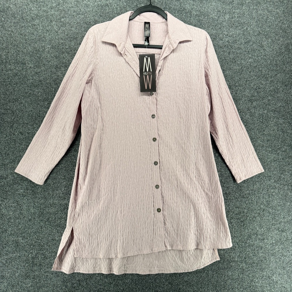 Marla Wynne Top Womens M Dusty Tunic Button Up Textured Shirt Lagenlook Casual
